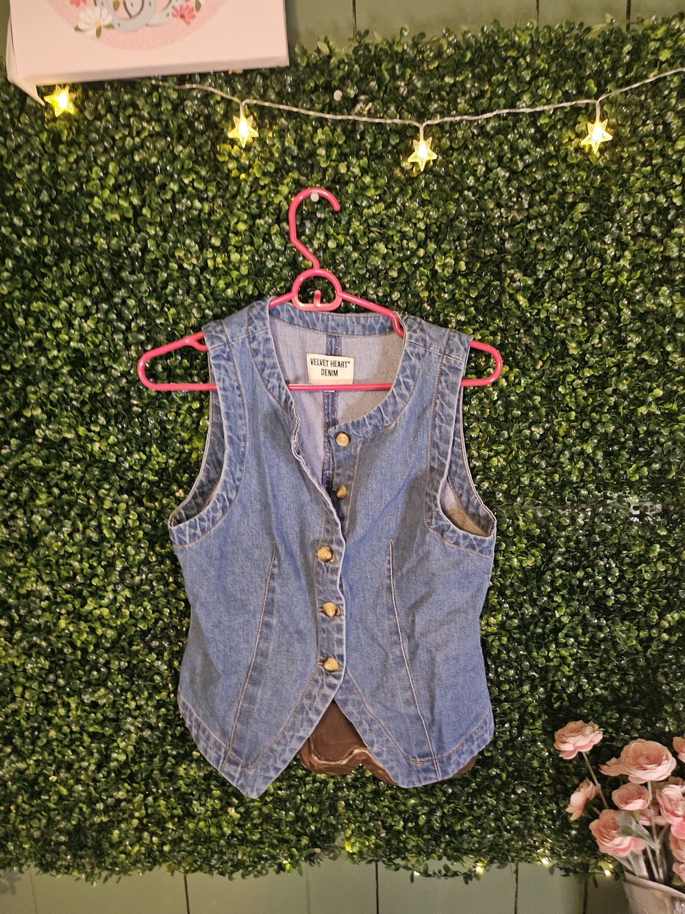 Velvet Heart Denim Sleeveless Button-Front Blue Jean Vest